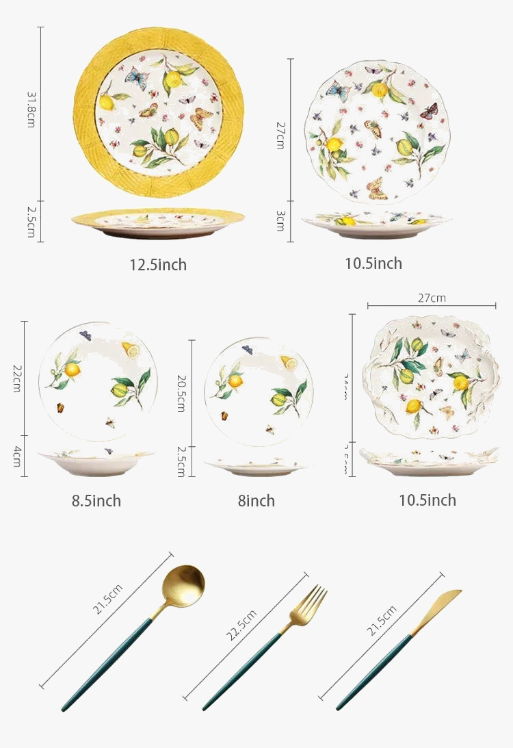 Assiette ceramique style europeen motif citron elegant