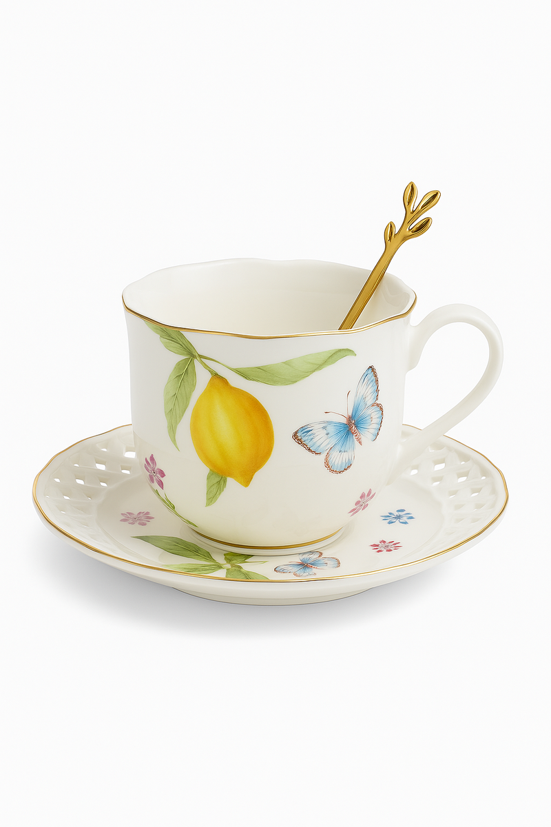 Assiette ceramique style europeen motif citron elegant table
