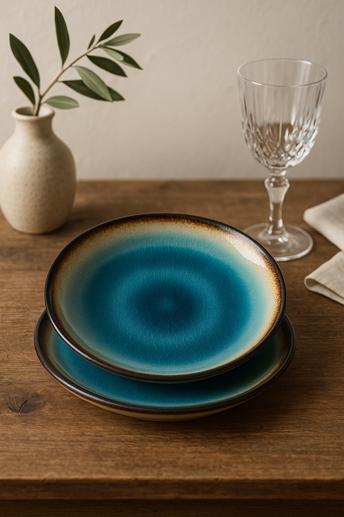 Assiette ceramique style japonais glacure craquelee repas