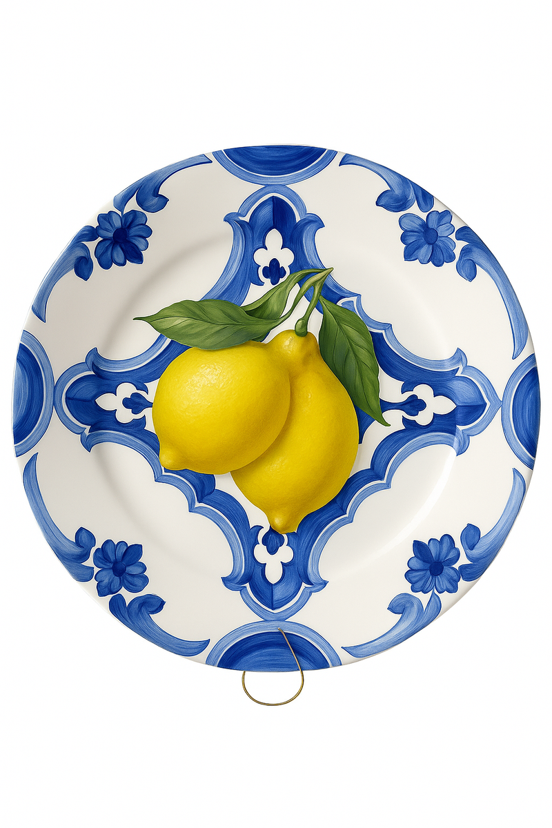 assiette decorative citron motif tranches style grec ceramique