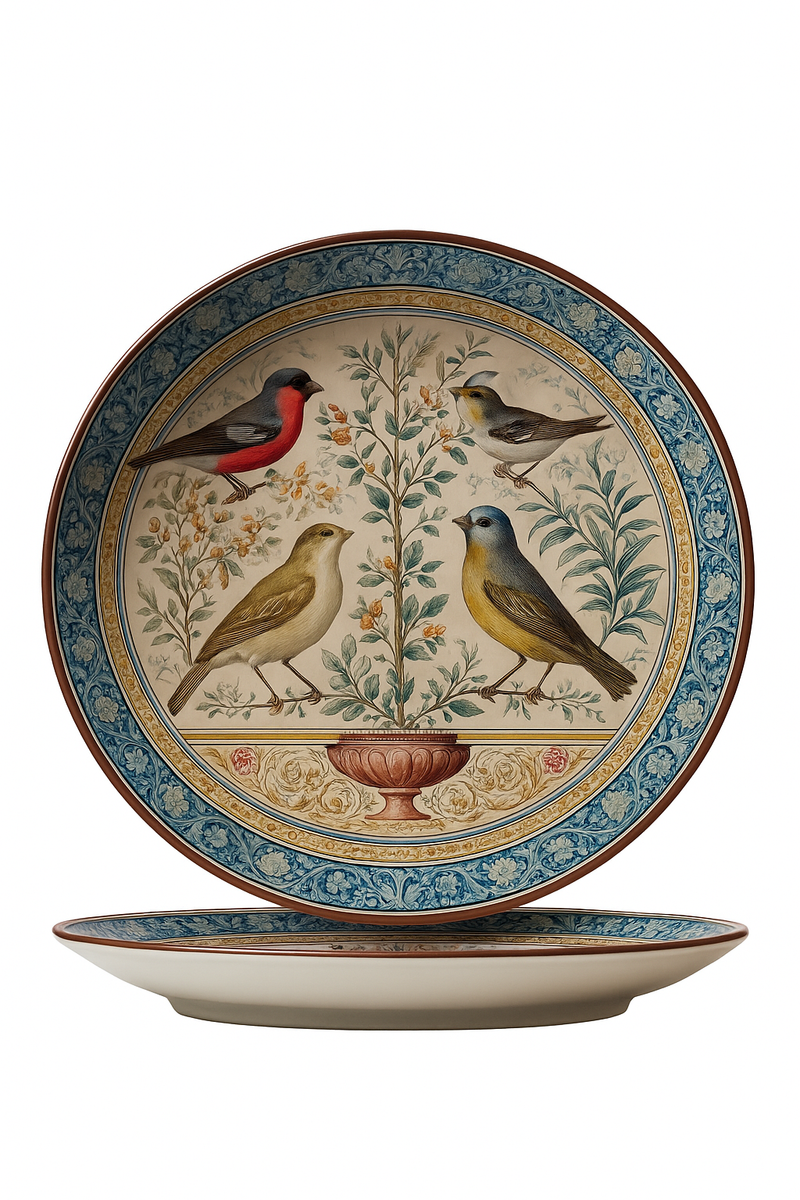 Assiette decorative vintage ceramique motif oiseaux floral murale