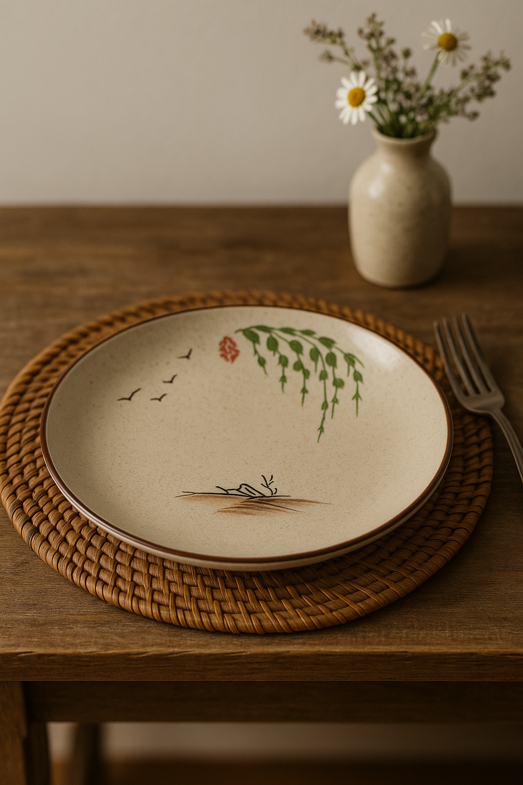 Assiette dessert japonaise ceramique motifs floraux peinte main