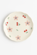 Assiette gateau ceramique style coreen motif floral artisanal
