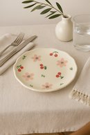 Assiette gateau ceramique style coreen motif floral artisanal