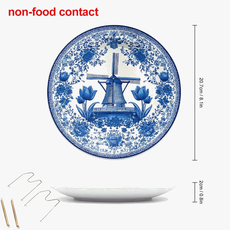 Assiette murale 20 cm porcelaine motif moulin vintage