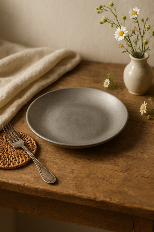 Assiette plate acier inoxydable style industriel camping