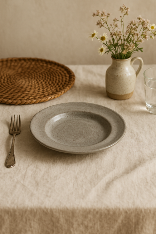 Assiette plate vintage acier inoxydable style industriel camping - vue 2 sur 2