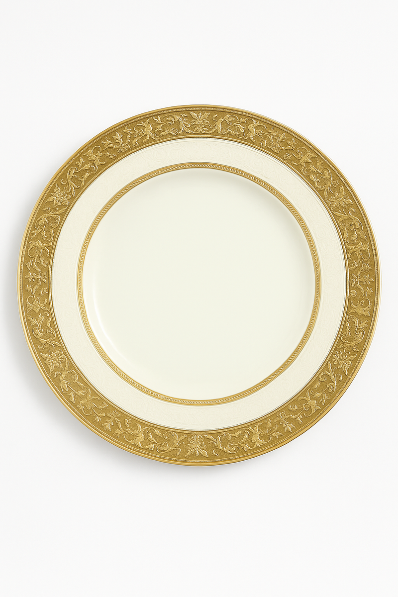 Assiette porcelaine style palais relief steak doré