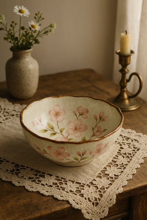 Assiettes creuses ceramique style japonais motif floral