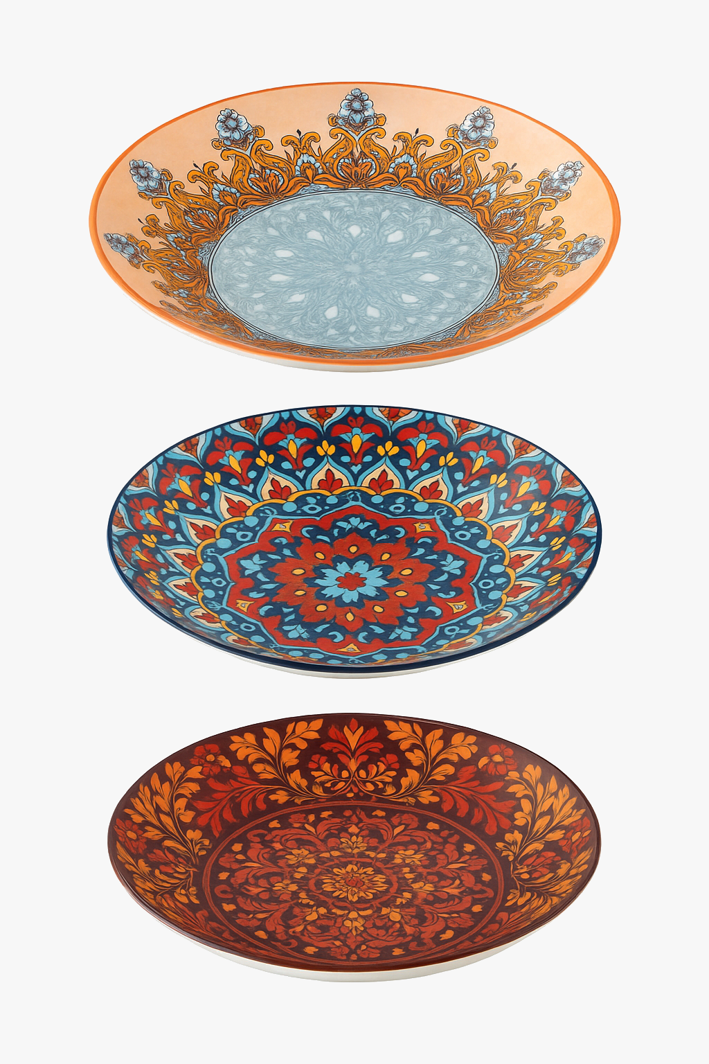 Assiettes plates céramique bohême motifs artistiques repas