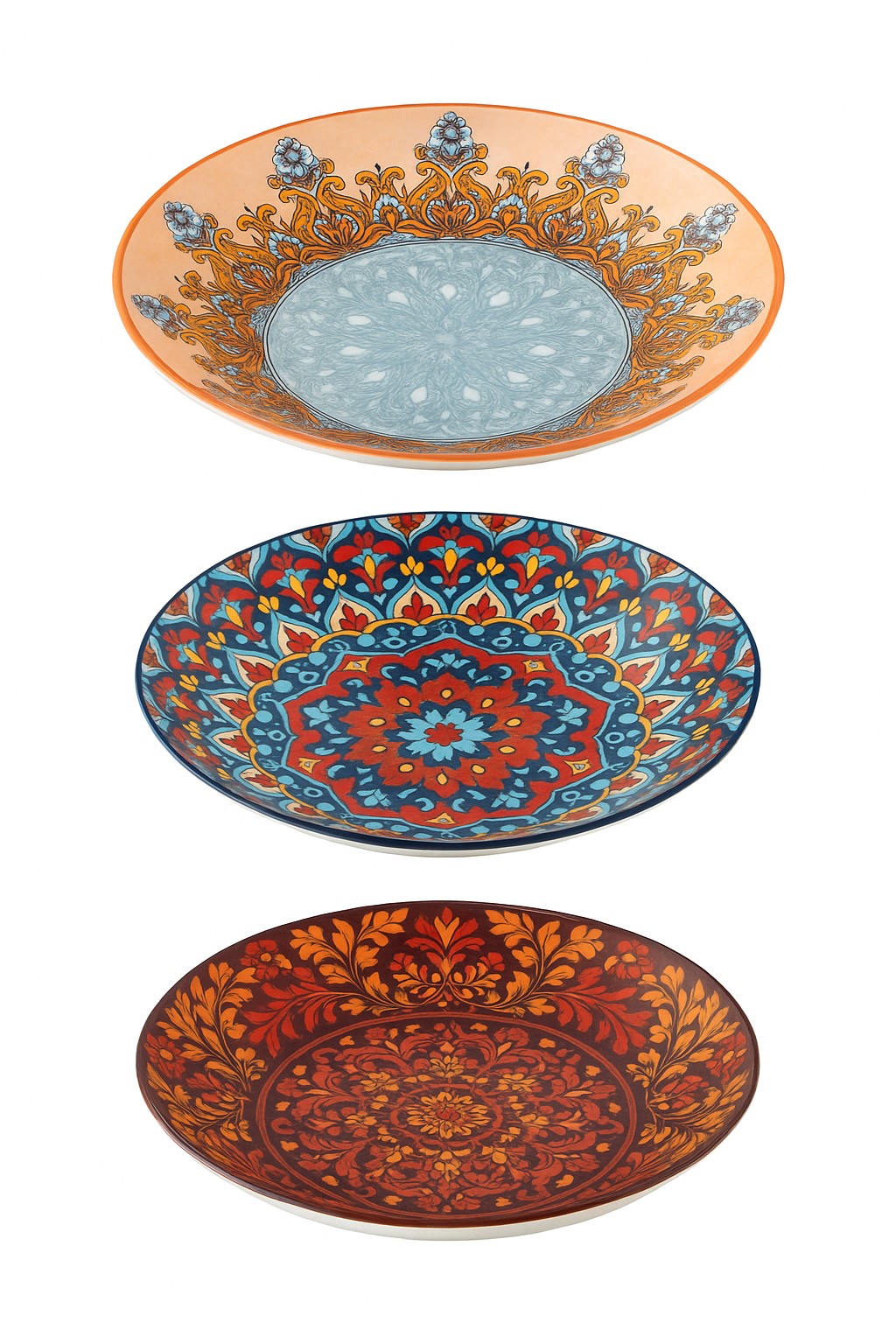 Assiettes plates céramique bohême motifs artistiques repas