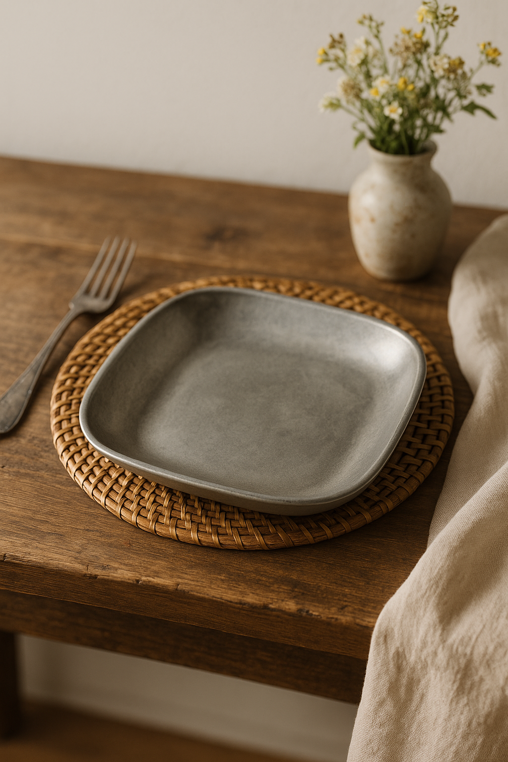 Assiettes plates inox style vintage nordique cuisine