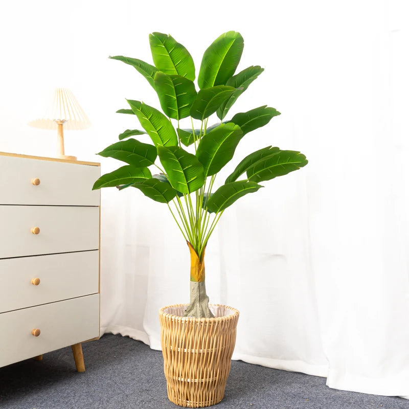 bananier artificiel tropical avec grandes feuilles en plastique