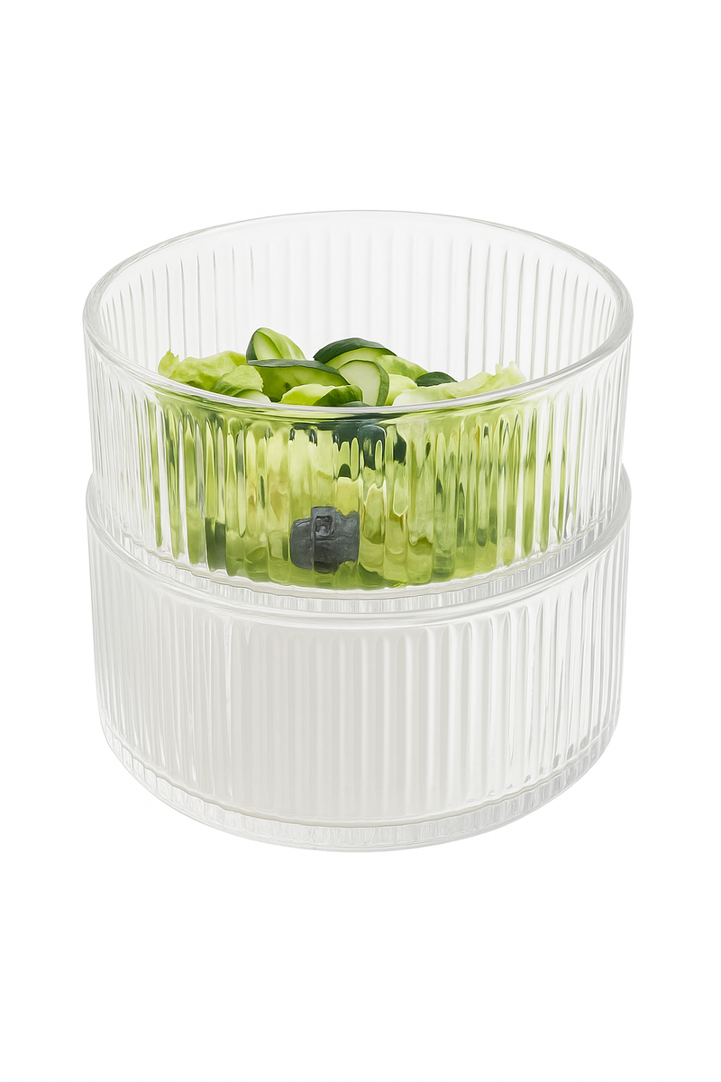 Bol en verre rayé design pour salades desserts