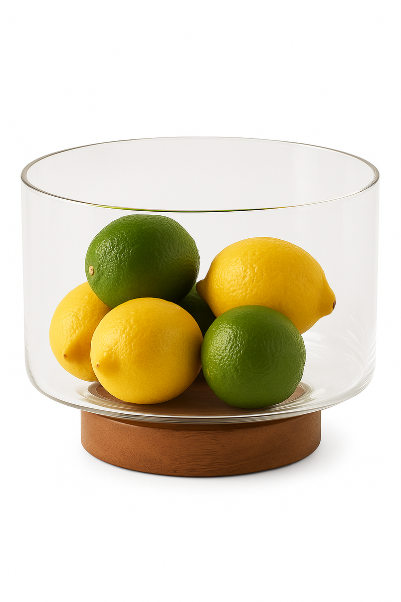 Bol fruits verre base bois design moderne salon