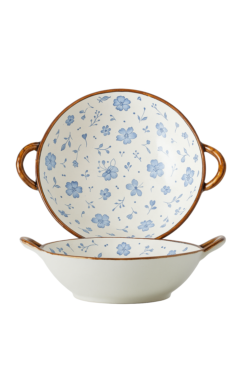 Bol japonais en céramique fleuri avec anse