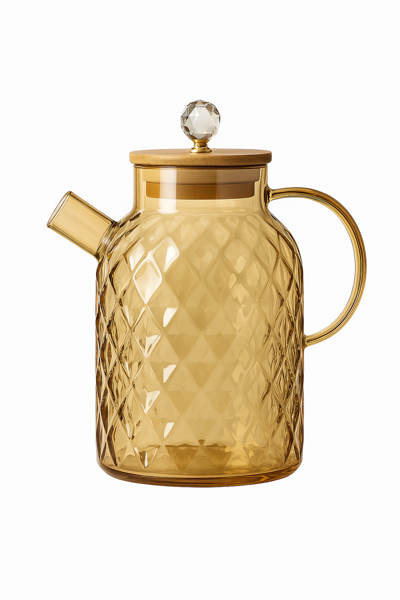 Bouilloire verre couvercle bambou filtre amovible infusions