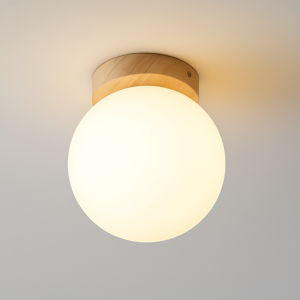 Boule de verre blanc plafond moderne à LEDs lampe salon piédestal en bois suspendus plafonniers éclairage à la maison décor luminaires de cuisine - vue 4 sur 7