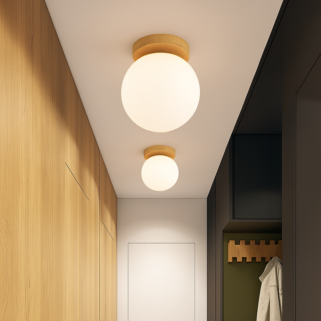 Boule de verre blanc plafond moderne à LEDs lampe salon piédestal en bois suspendus plafonniers éclairage à la maison décor luminaires de cuisine - vue 5 sur 7