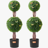 buis artificiel topiaire double boule avec feuillage et pot décoratif