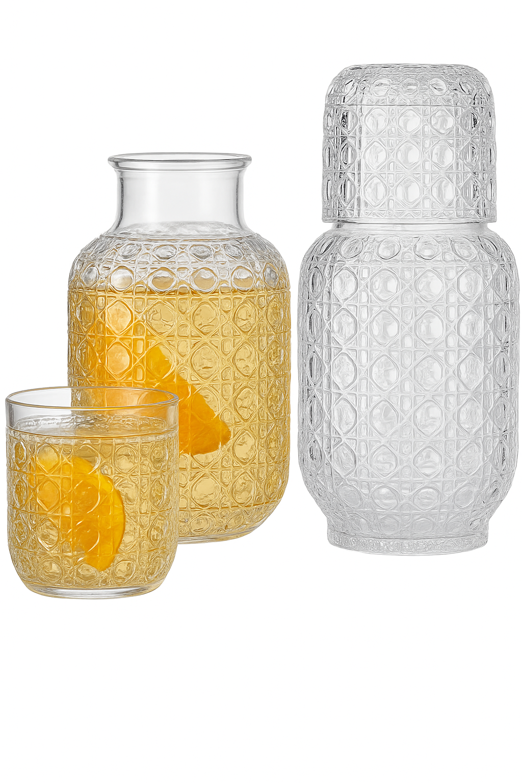 Carafe de chevet et verre style vintage relief