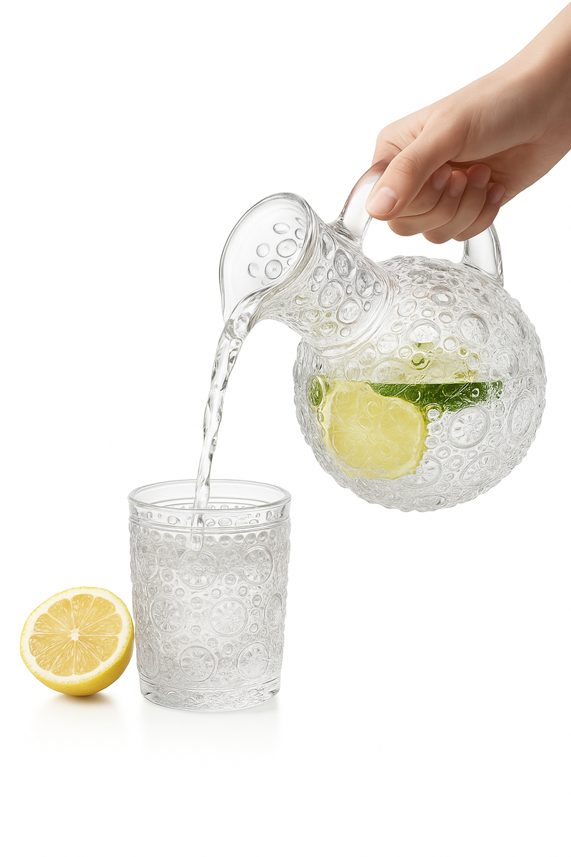 Carafe et verre relief retro vintage deco interieur