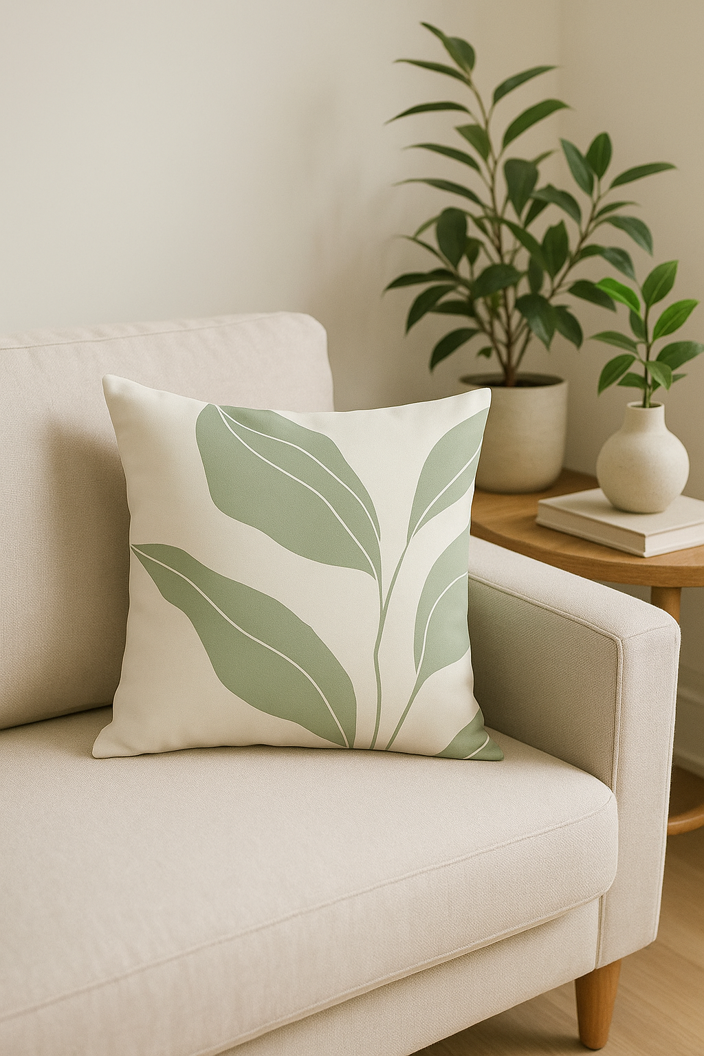 coussin à motif végétal vert pour un décor naturel et confortable - vue 3 sur 2