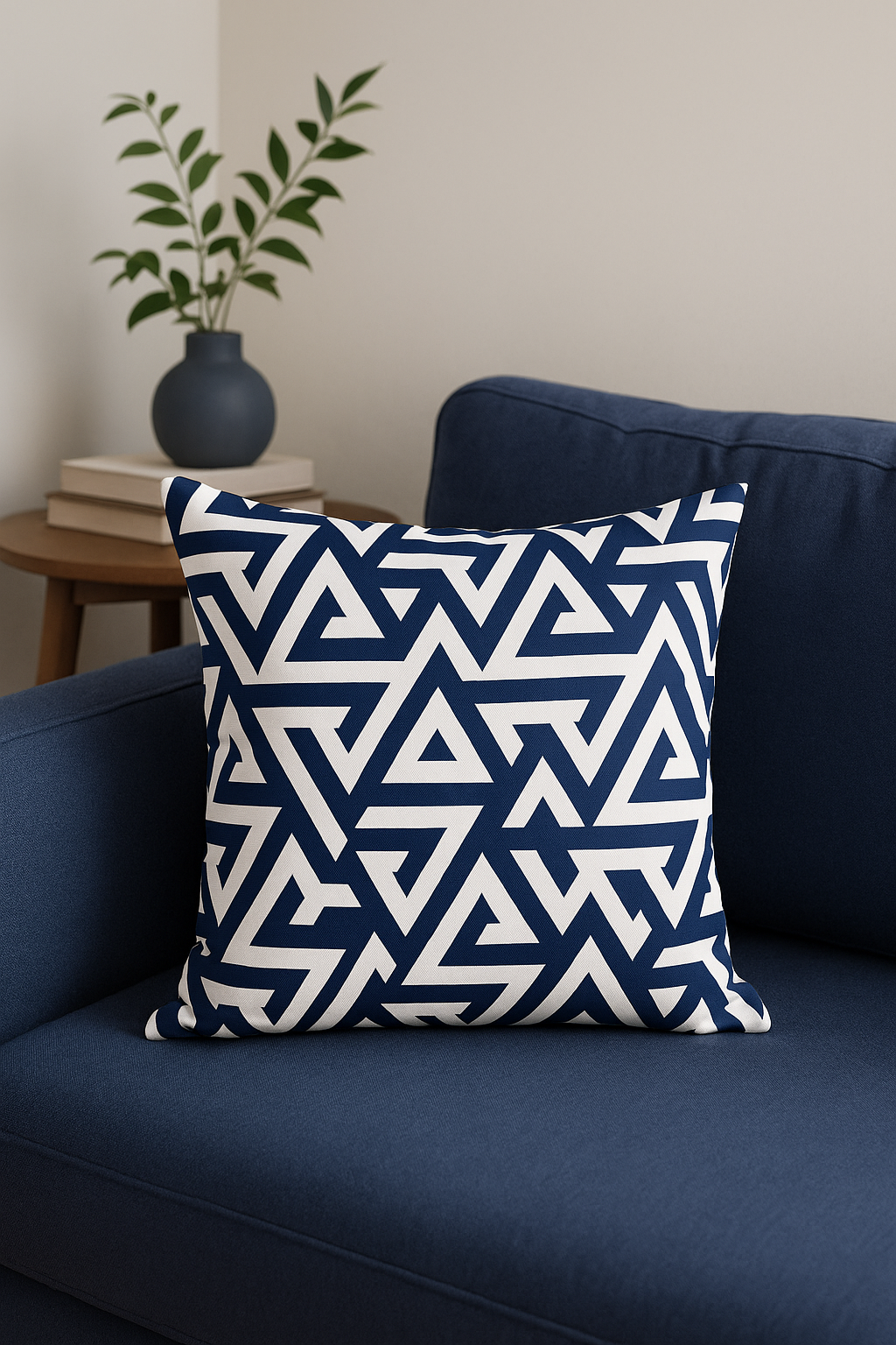 coussin bleu marine géométrique pour canapé moderne - vue 3 sur 2