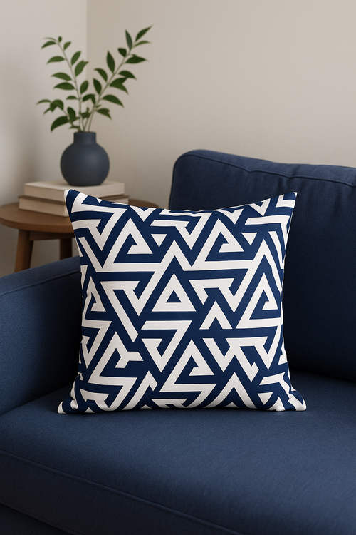 coussin bleu marine géométrique pour canapé moderne
