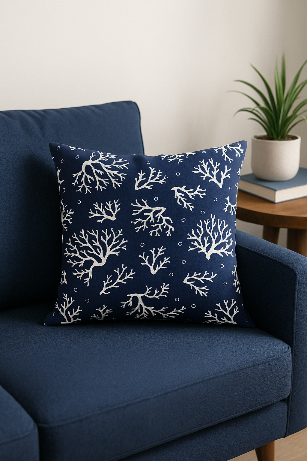coussin bleu marine géométrique pour canapé ou décoration