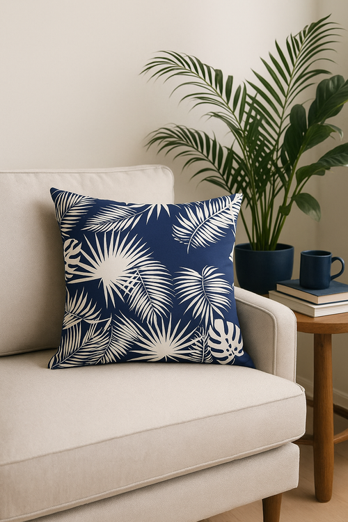 coussin bleu marine géométrique pour déco de canapé - vue 2 sur 2