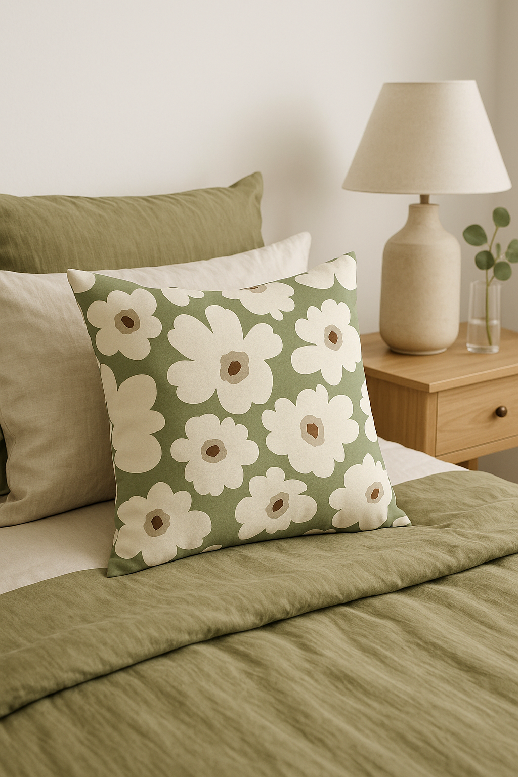 coussin décoratif à motif végétal vert pour un intérieur confortable
