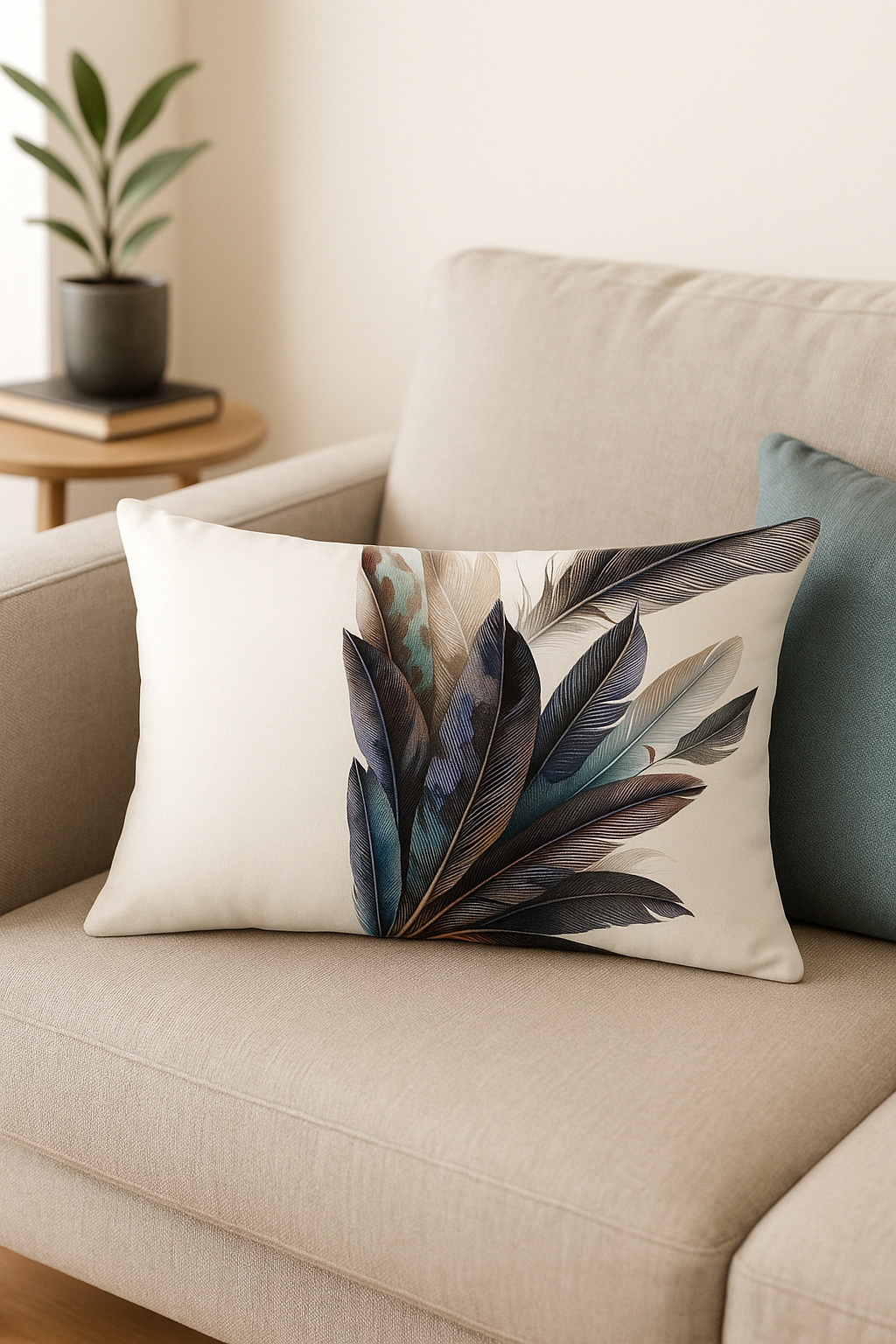 coussin décoratif rectangle motif plumes 30x50 cm - vue 3 sur 2