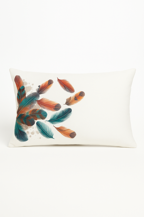 coussin décoratif rectangulaire motif plumes 30 x 50 cm