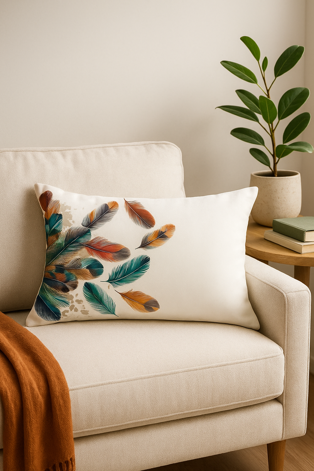 coussin décoratif rectangulaire motif plumes 30 x 50 cm - vue 3 sur 2