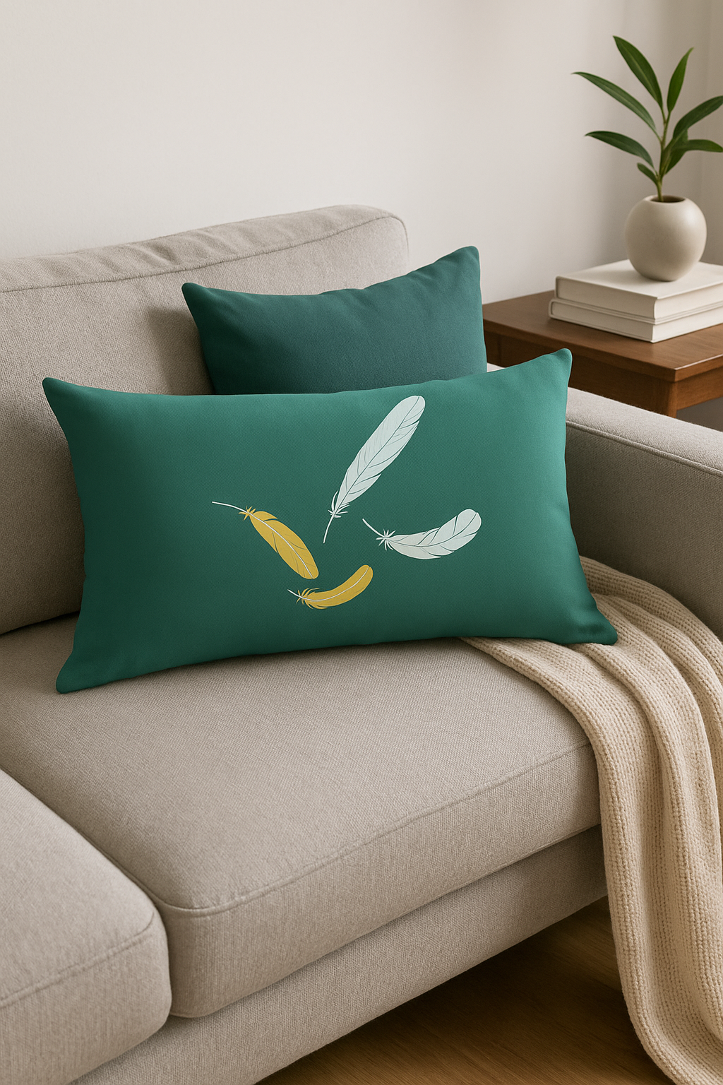 coussin décoratif rectangulaire motif plumes 30 x 50 cm - vue 3 sur 2