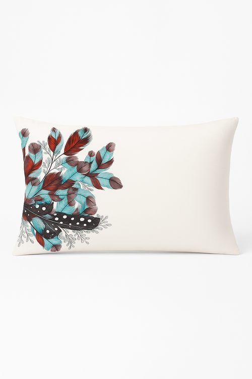 coussin décoratif rectangulaire motif plumes 30x50 cm