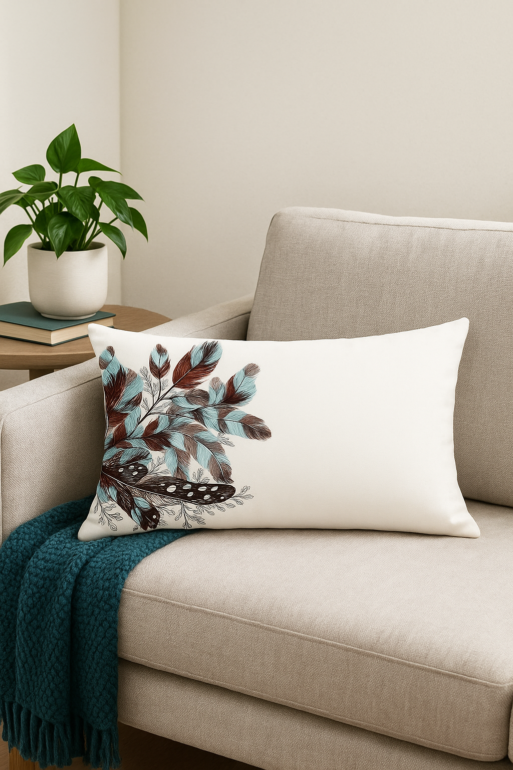 coussin décoratif rectangulaire motif plumes 30x50 cm - vue 3 sur 2