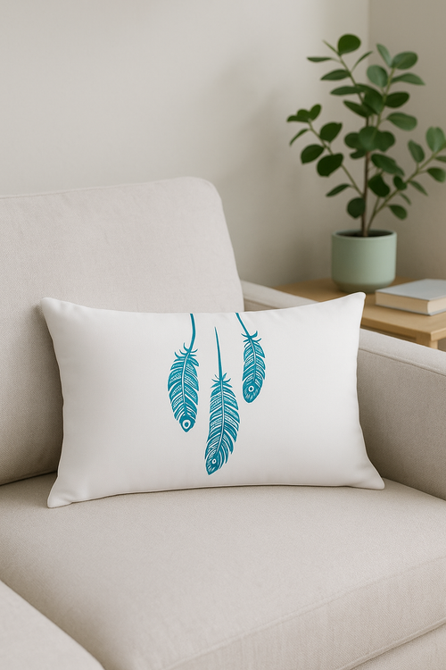 coussin décoratif rectangulaire motif plumes 30x50 cm - vue 2 sur 2