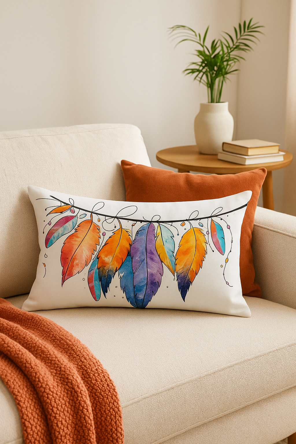 coussin décoratif rectangulaire motif plumes 30x50 cm - vue 3 sur 2