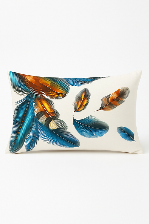 coussin décoratif rectangulaire motifs plumes 30x50 cm