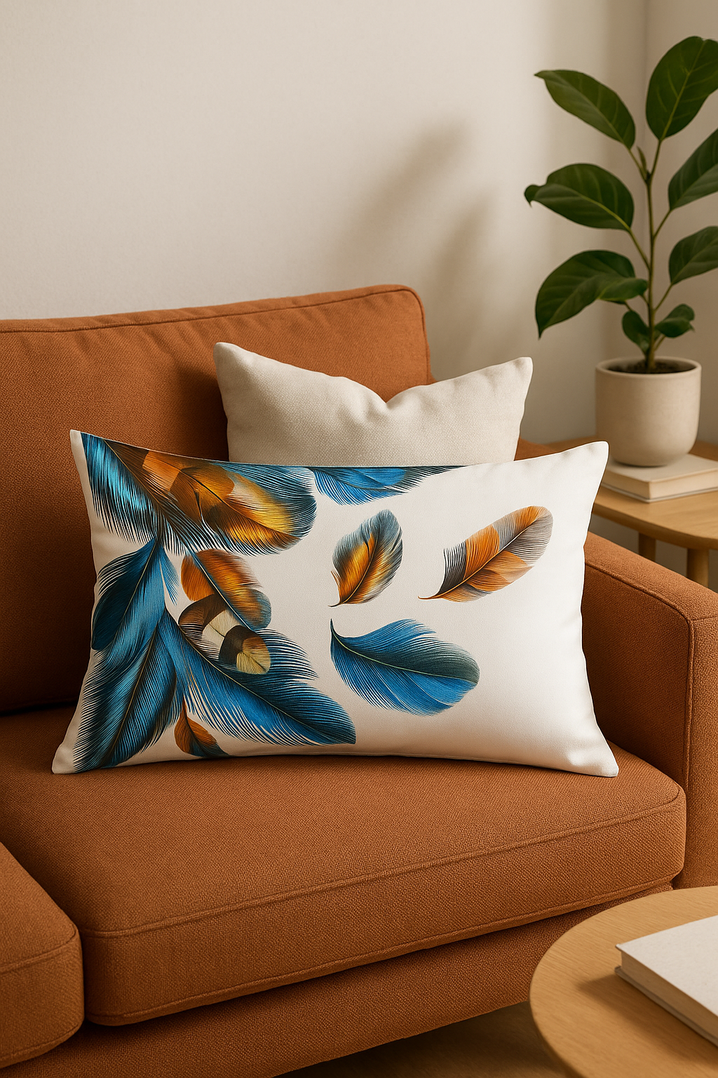 coussin décoratif rectangulaire motifs plumes 30x50 cm - vue 3 sur 2