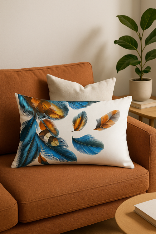 coussin décoratif rectangulaire motifs plumes 30x50 cm