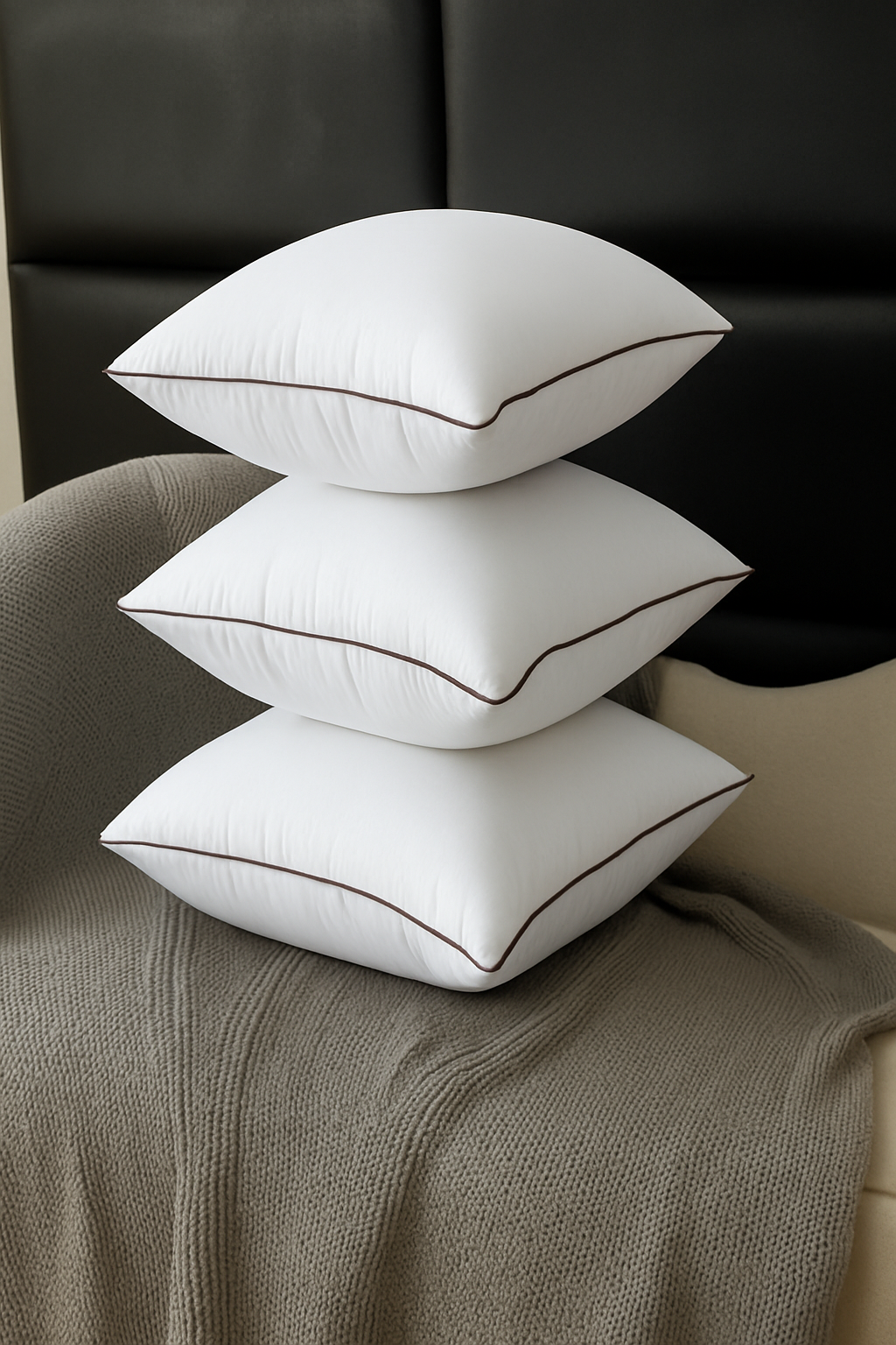 coussin en tissu brossé gaufré 45x45 et 35x55 cm garnissage coton PP - vue 3 sur 4