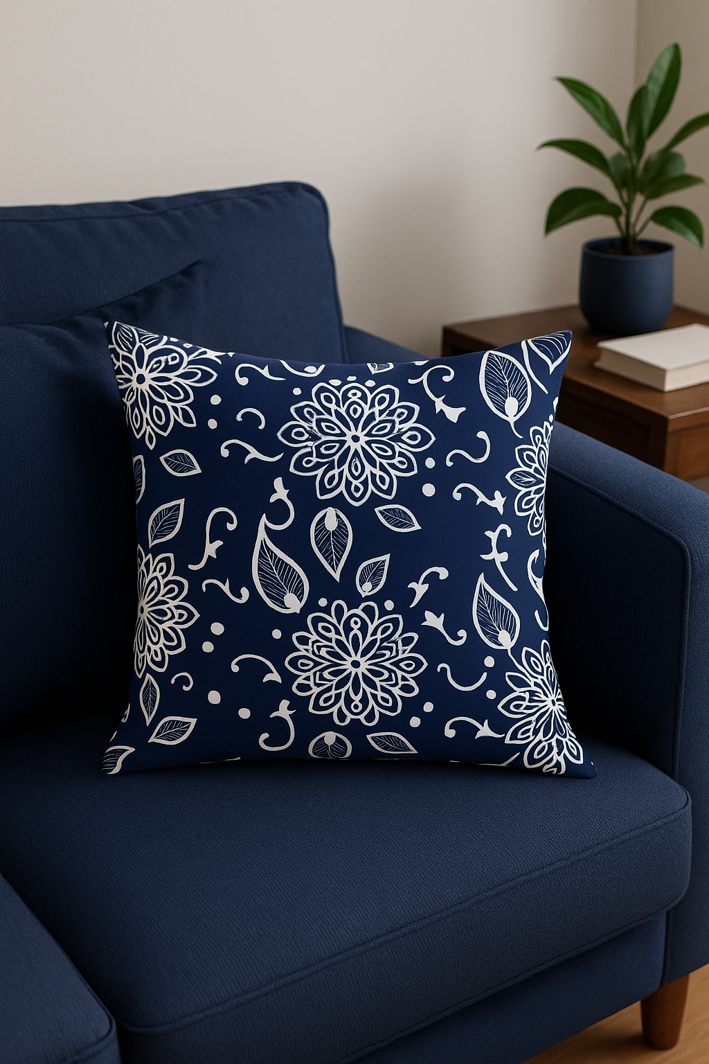 coussin géométrique bleu marine pour décoration intérieure - vue 3 sur 2