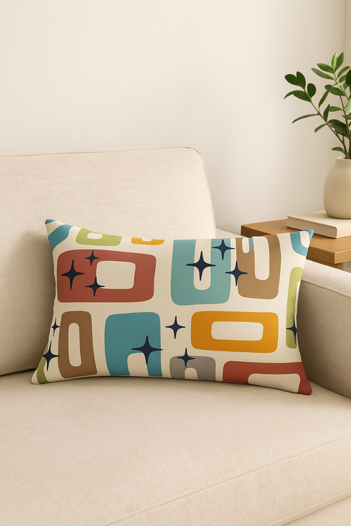 coussin lombaire motif géométrique abstrait réversible pour décoration intérieure