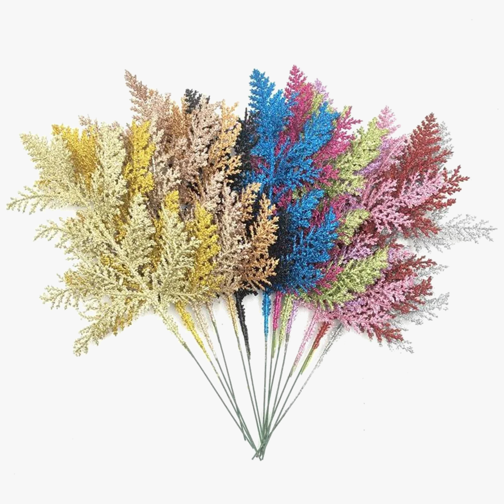 décoration de noël feuilles de pin paillettes pour bricolage couronne arbre