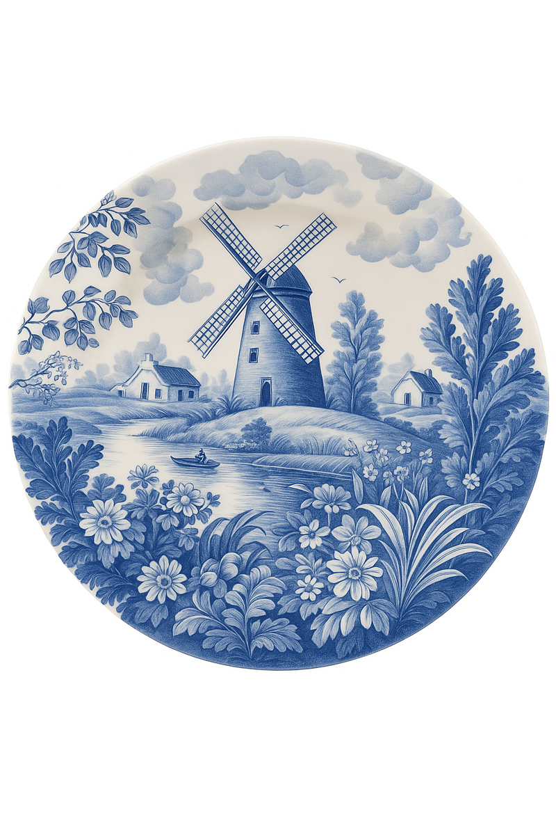decoration murale ceramique moulin vent scene champetre vintage