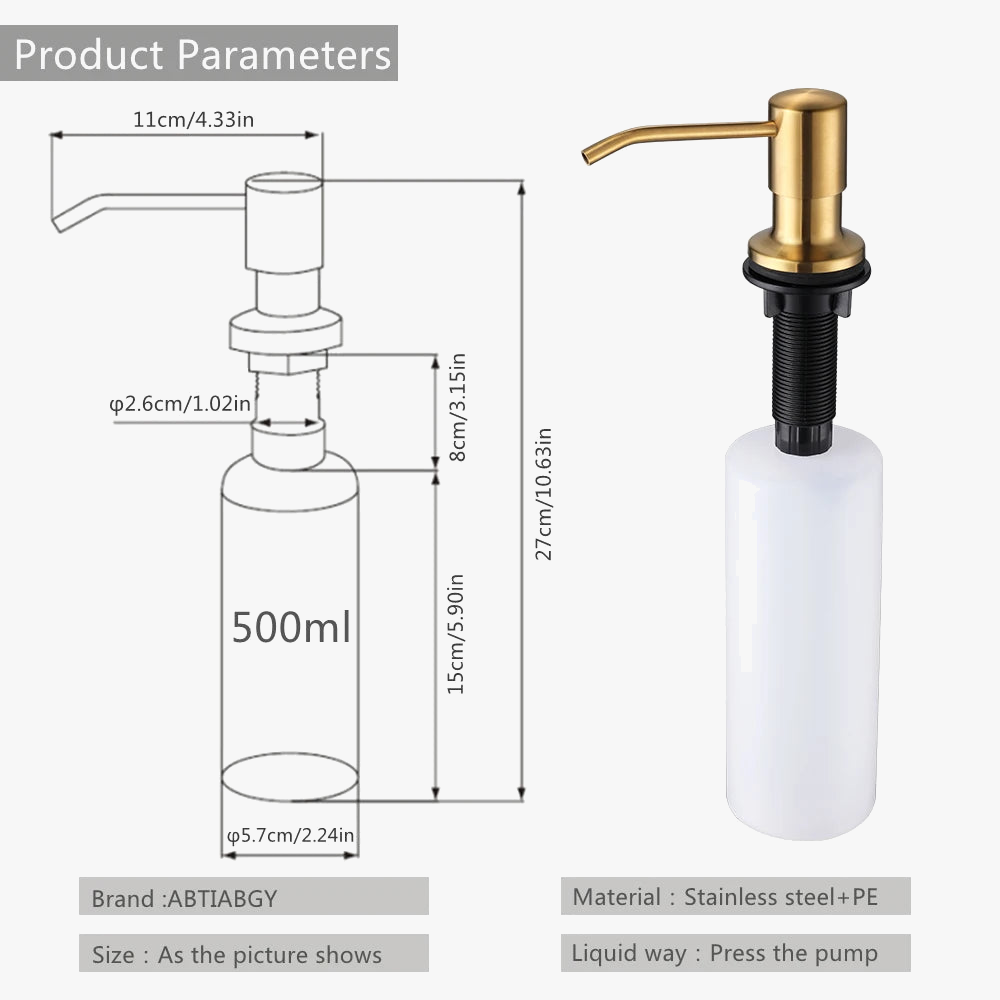 distributeur de savon en acier inoxydable avec pompe intégrée