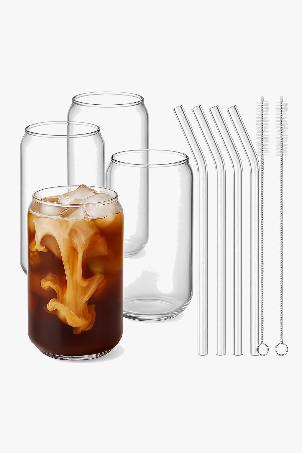 Ensemble 4 verres canette pailles verre goupillons